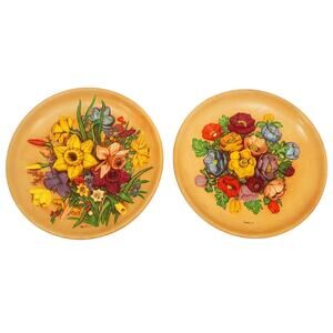 Vintage 1980 Flower Plate Floral Chalk Ware Wall Decor 80s Country Regency Style